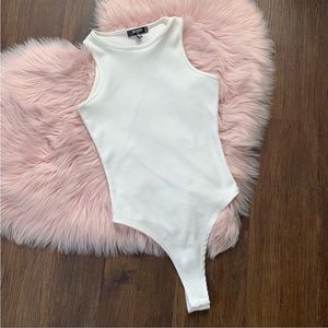 Missguided White Tank Top Bodysuit Ribbed Tall US 4